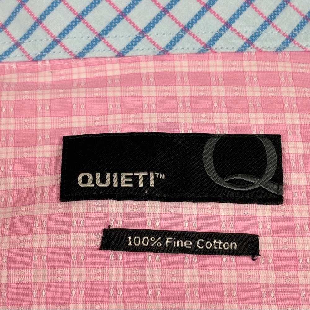 Men's Quieti Flip Cuff Pink/White Plaid 100% Fine‎ Cotton Button Down XL - Picture 7 of 10